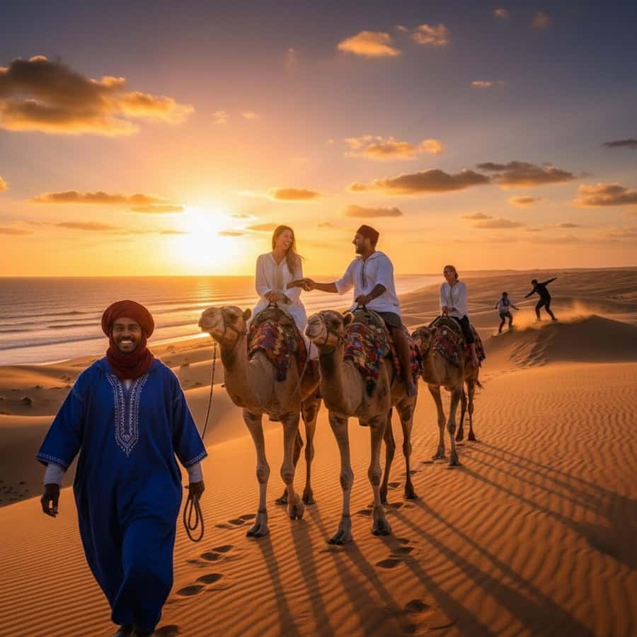 Agadir/Taghazout : Quad Bike & Camel Ride On The Beach - A quieter hour on camels by Tamraght Bay