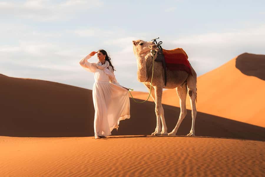 From Marrakech: Quad, Camel, & Dinner 3-Day Merzouga Tour - The camel ride into Erg Chebbi at sunset