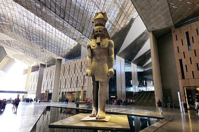 Grand Egyptian Museum, Grand staircase, New Galleries, and lunch. - Walking the Grand Staircase toward the pyramids