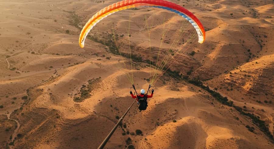 Marrakech Adventure: Paragliding, Camel Ride & Breakfast - Taking off above Kik Plateau