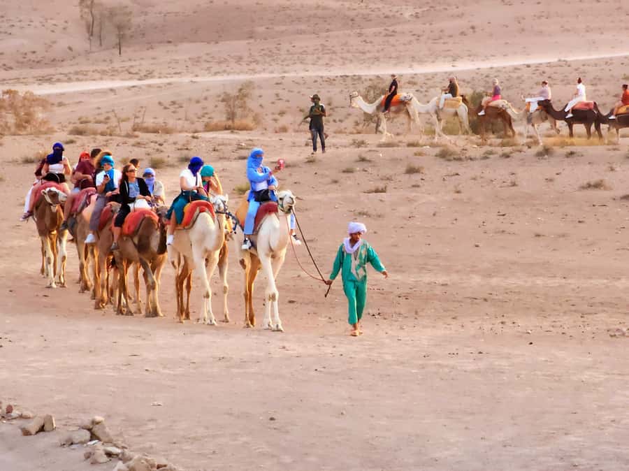 Marrakech: Agafay Camel Ride & Dinner with Fire Show Tour - Moroccan dinner under the evening sky