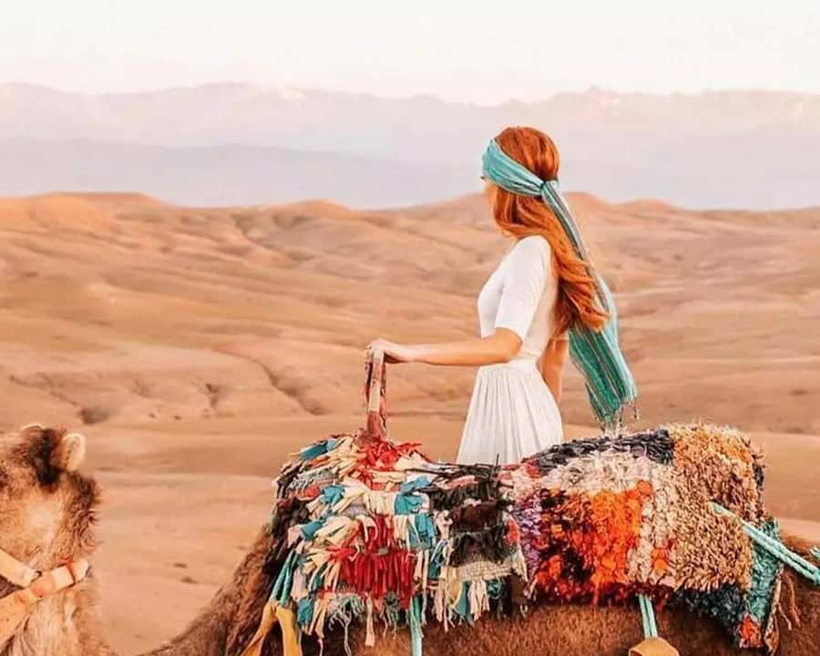 Marrakech: Agafay Desert Camel Rides, Dinner and Fire Show - Camel riding at sunset in Agafay