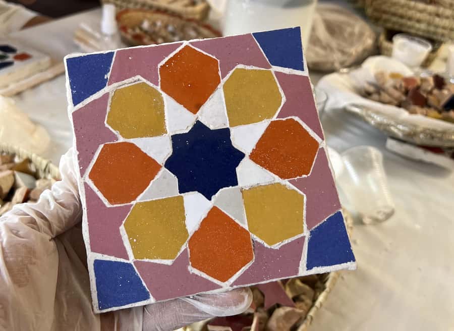 Marrakech: Make Your Own Moroccan Zellige Mosaic Masterpiece - Choosing colors and arranging the precut tiles
