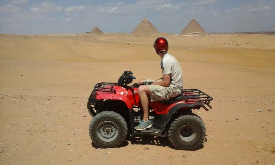 Pyramids of Giza: 1-Hour Quad Bike Desert Safari - Riding with the pyramids in view